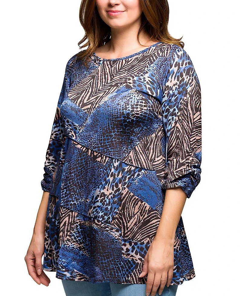 24seven Comfort Apparel Plus Three Quarter Sleeve Tunic Top