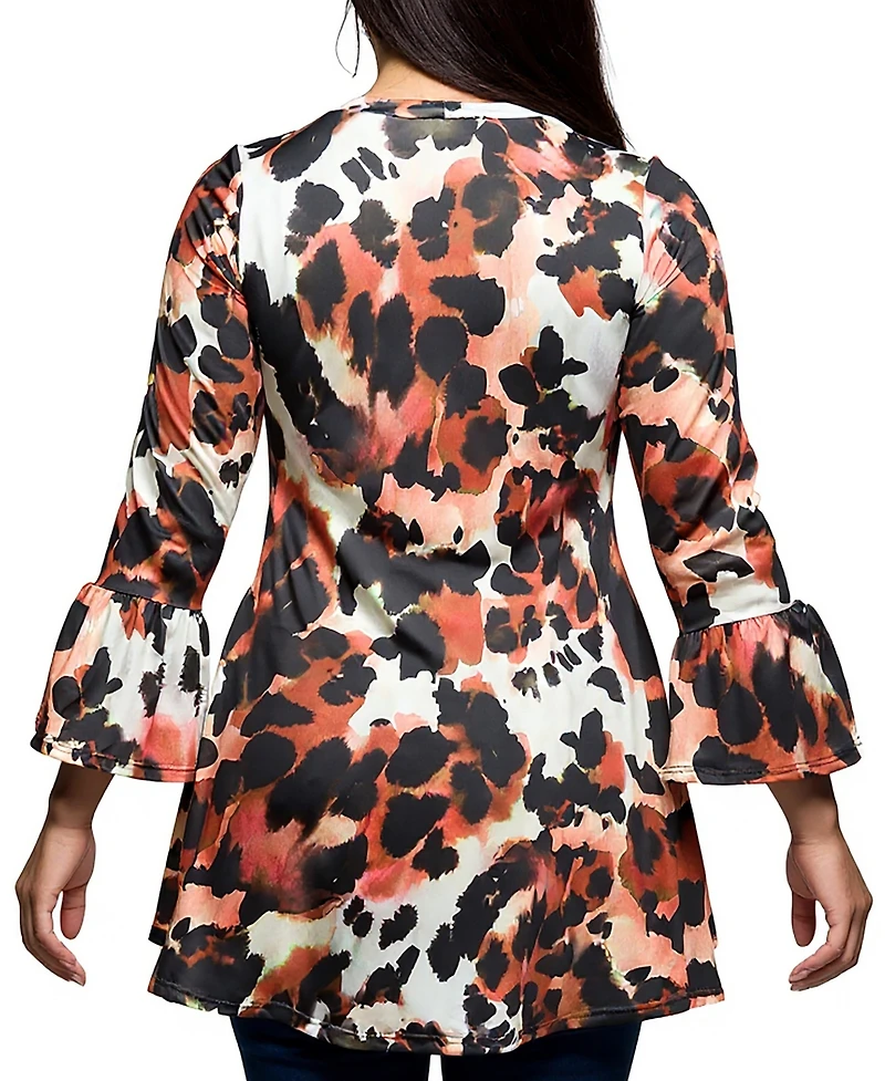 24seven Comfort Apparel Plus Scoop Neck Bell Sleeve Tunic Top