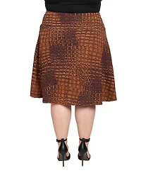 24seven Comfort Apparel Plus Brown Geometric Print Midi Skirts