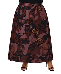 24seven Comfort Apparel Plus Fall Floral Print Maxi Skirts