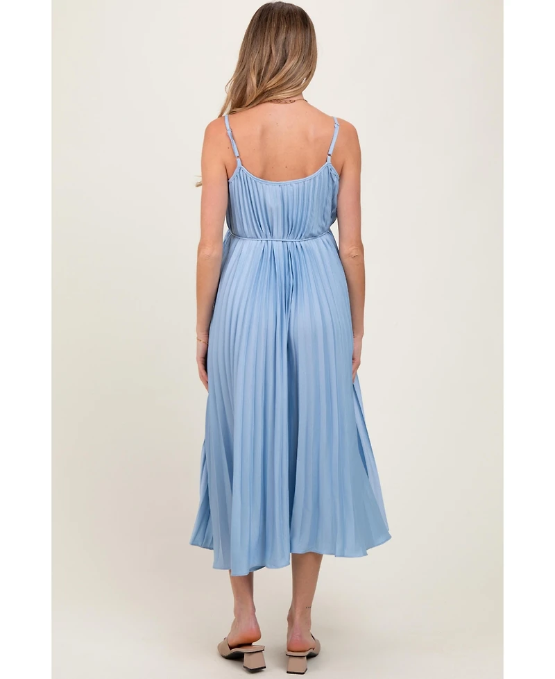 Pinkblush Maternity Light Blue Pleated Sash Tie Midi Dress