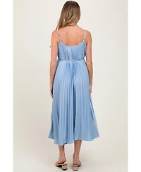 Pinkblush Maternity Light Blue Pleated Sash Tie Midi Dress