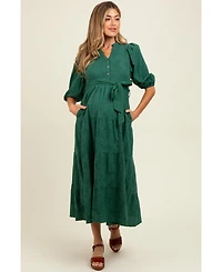 Pinkblush Maternity Forest Green Floral Jacquard Button Front Tiered Dress