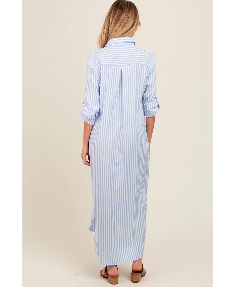 Pinkblush Maternity Light Blue Striped Button Down Maxi Dress