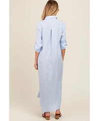 Pinkblush Maternity Light Blue Striped Button Down Maxi Dress