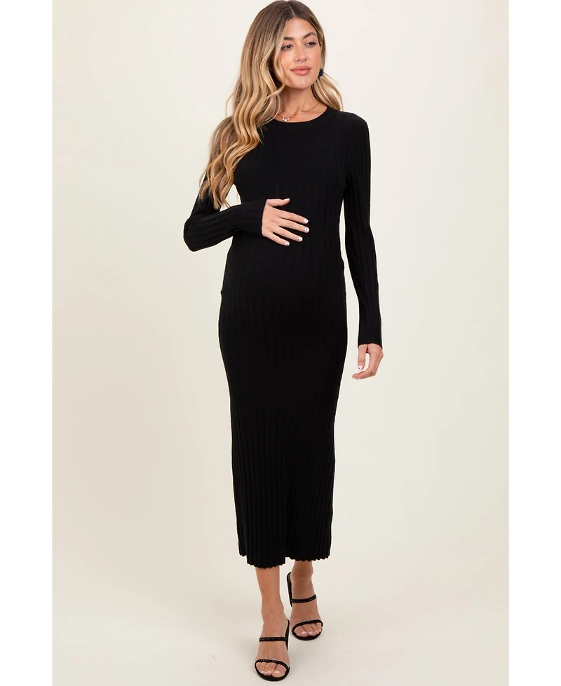 Pinkblush Maternity Ribbed Knit Fitted Midi Sweater Dress