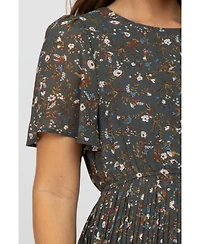 Pinkblush Maternity Teal Floral Pleated Chiffon Midi Dress
