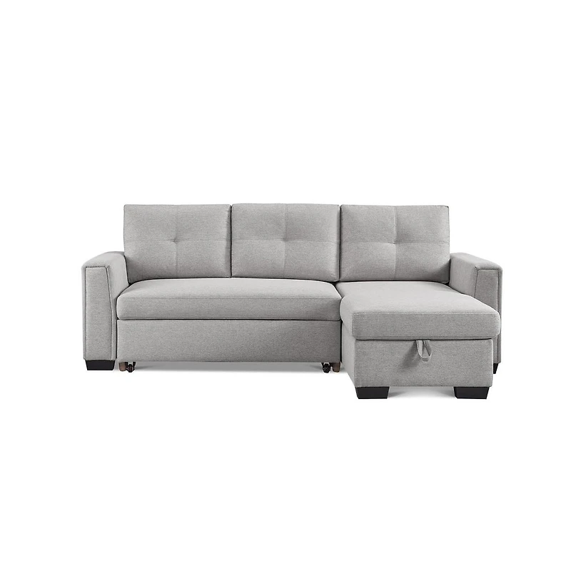 Os Home and Office Furniture Tufted Sectional Chaise Sofa Sleeper with Storage in Light Grey