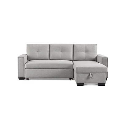 Os Home and Office Furniture Tufted Sectional Chaise Sofa Sleeper with Storage in Light Grey