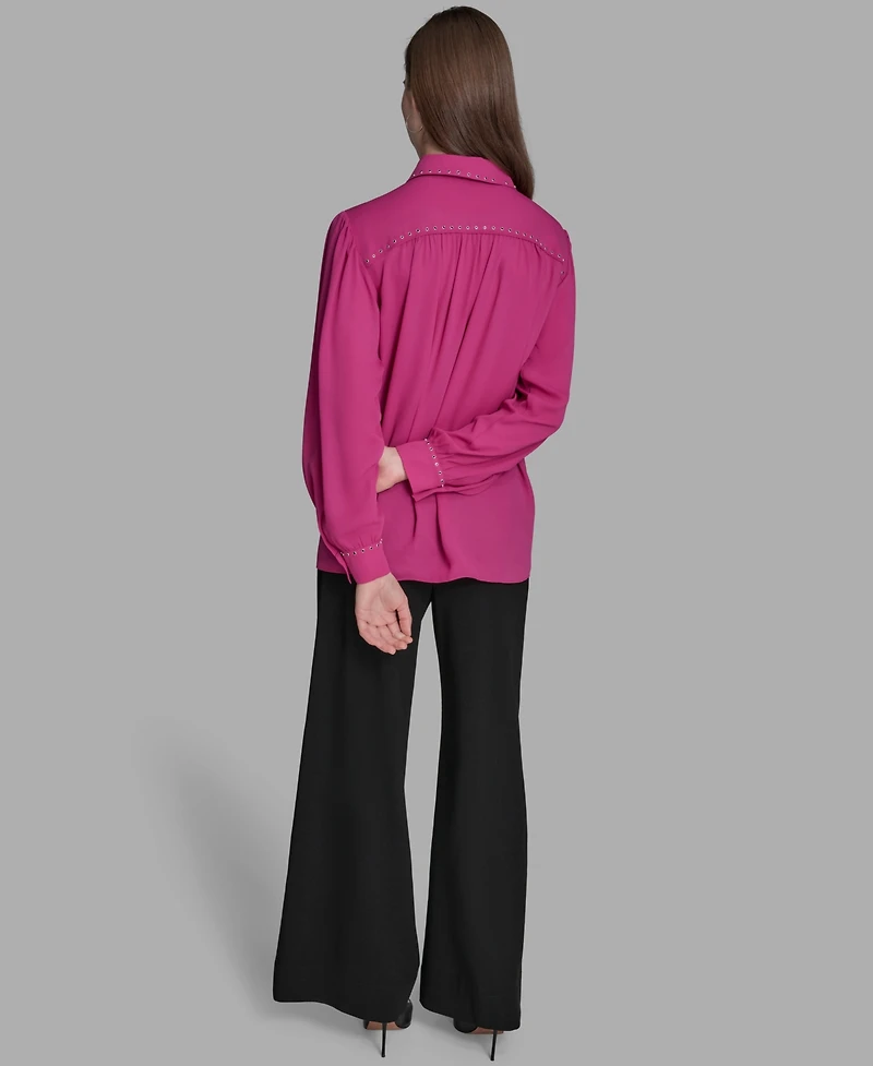Bcbg Women's Long Sleeve Embellish Trim Top