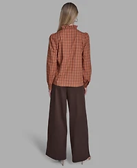 Bcbg Women's Plaid Button Placket V-Neck Top