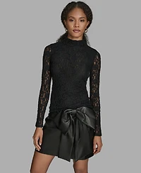 Bcbg Women's Lace Mock Neck Long Sleeve Top