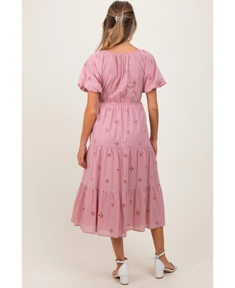 Pinkblush Maternity Pink Eyelet Square Neck Midi Dress