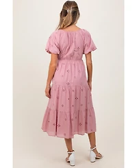 Pinkblush Maternity Pink Eyelet Square Neck Midi Dress