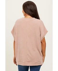 Pinkblush Maternity Olive Solid Ribbed Short Sleeve Oversized Tunic Top