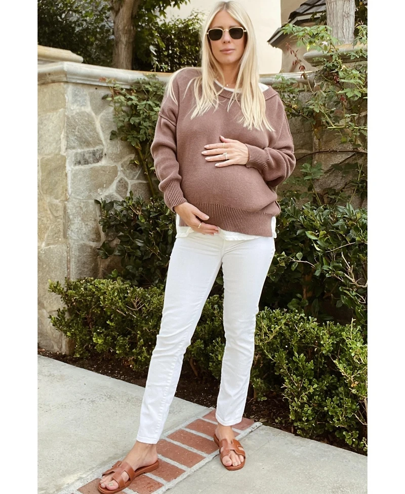 Pinkblush Maternity Brown Exposed Seam Side Slit Sweater