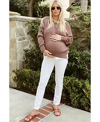 Pinkblush Maternity Brown Exposed Seam Side Slit Sweater