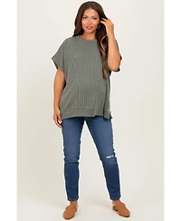 Pinkblush Maternity Olive Solid Ribbed Short Sleeve Oversized Tunic Top