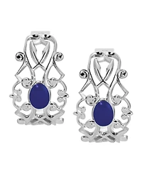 2028 Silver Tone Filigree Enamel Hoop Earring