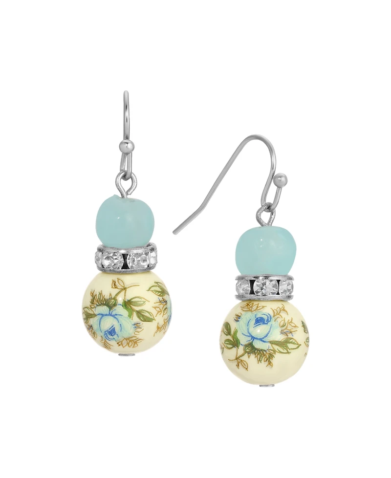 2028 Blue Rose Bead Drop Earrings