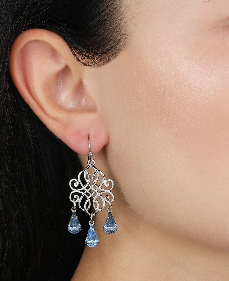 2028 Filigree Blue Crystals Drop Earrings