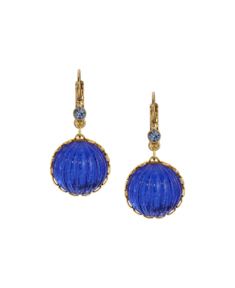 2028 Round Blue Ribbed Crystal Earring