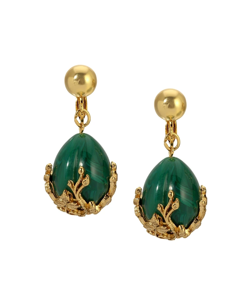 2028 Gold Tone Green Gold Bead Clip Earrings