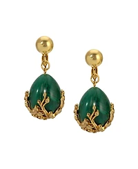 2028 Gold Tone Green Gold Bead Clip Earrings