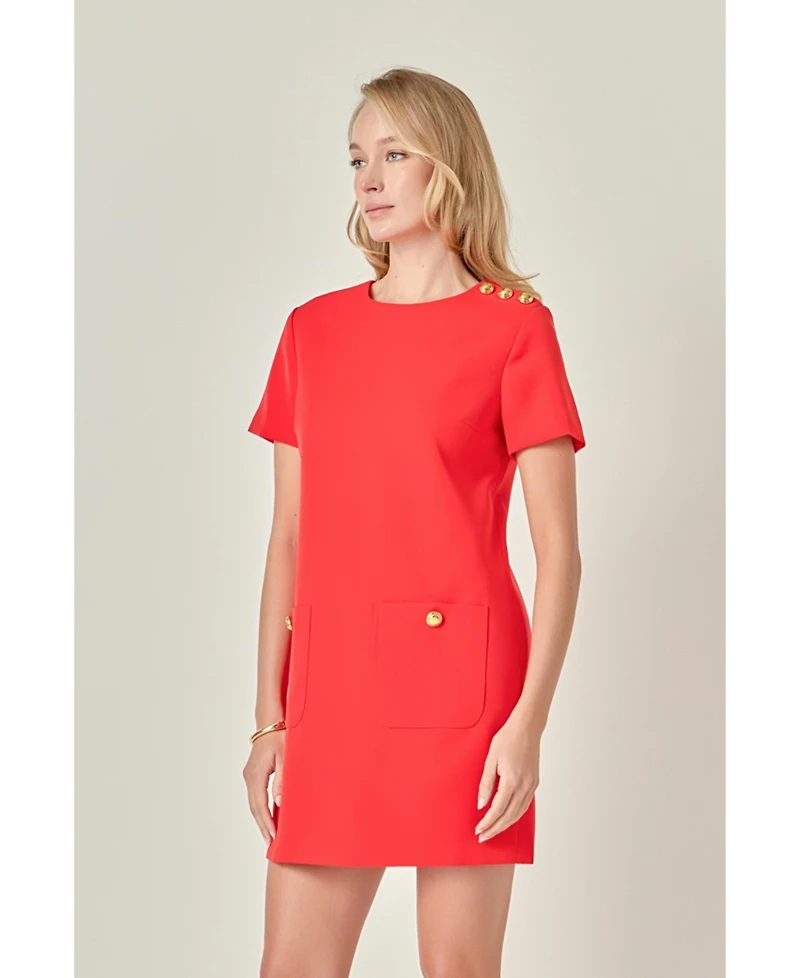 English Factory Women's Gold Button Detailed Mini Dress