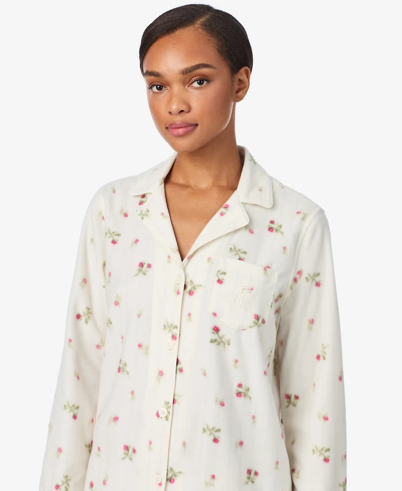 Lauren Ralph Women's Long Sleeves Notch Collar Pajama Set