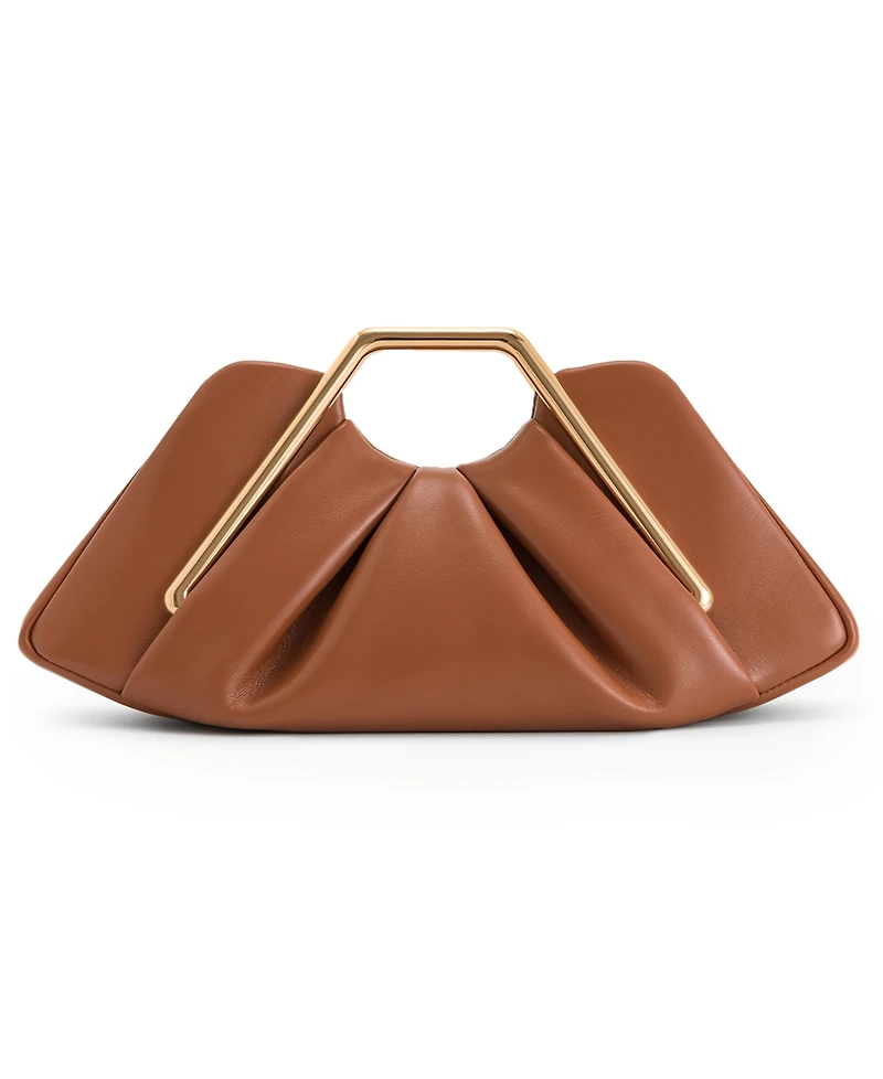 Lila Metal Frame Clutch - Brown