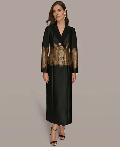 Donna Karan New York Women's Long Sleeve Jacquard Coat Dress