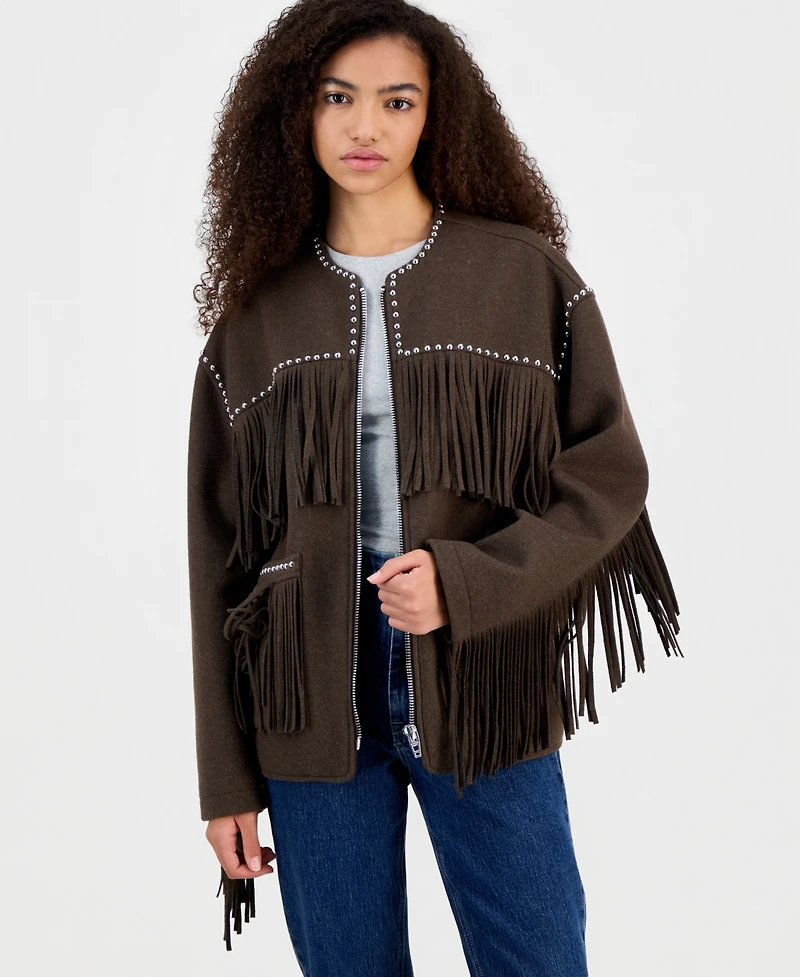 Blank Nyc Women's Fringe Benefits Studded Jacket