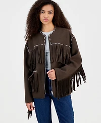 Blank Nyc Women's Fringe Benefits Studded Jacket