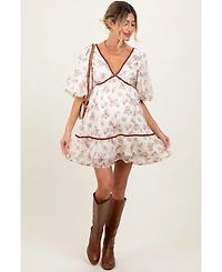 Pinkblush Maternity Cream Floral Deep V-Neck Back Cutout Dress