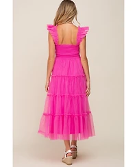 Pinkblush Maternity Smocked Mesh Ruffle Accent Midi Dress