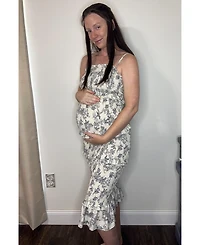 Pinkblush Maternity Cream Floral Smocked Fitted Midi Dress