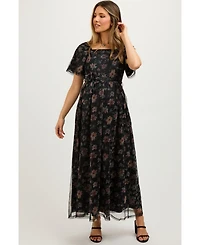 Pinkblush Maternity Black Floral Waist Tie Midi Dress