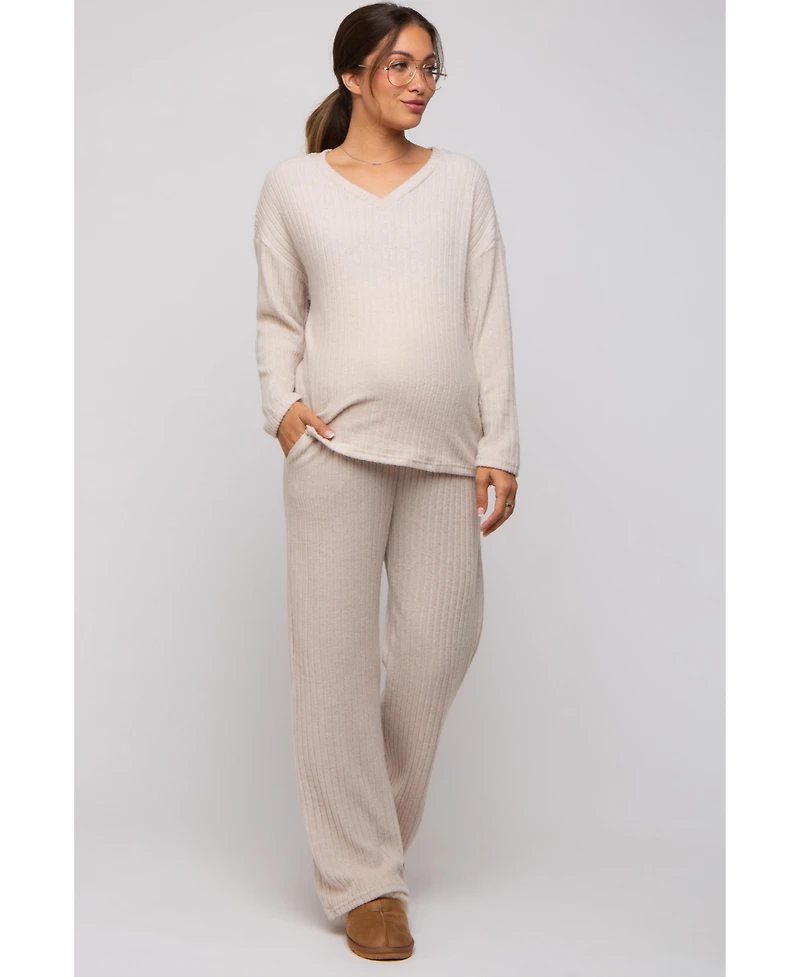 Pinkblush Maternity Ribbed Soft Knit Long Sleeve Pajama Set
