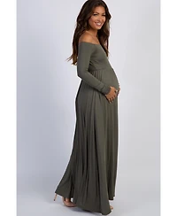 Pinkblush Maternity Solid Off Shoulder Maxi Dress