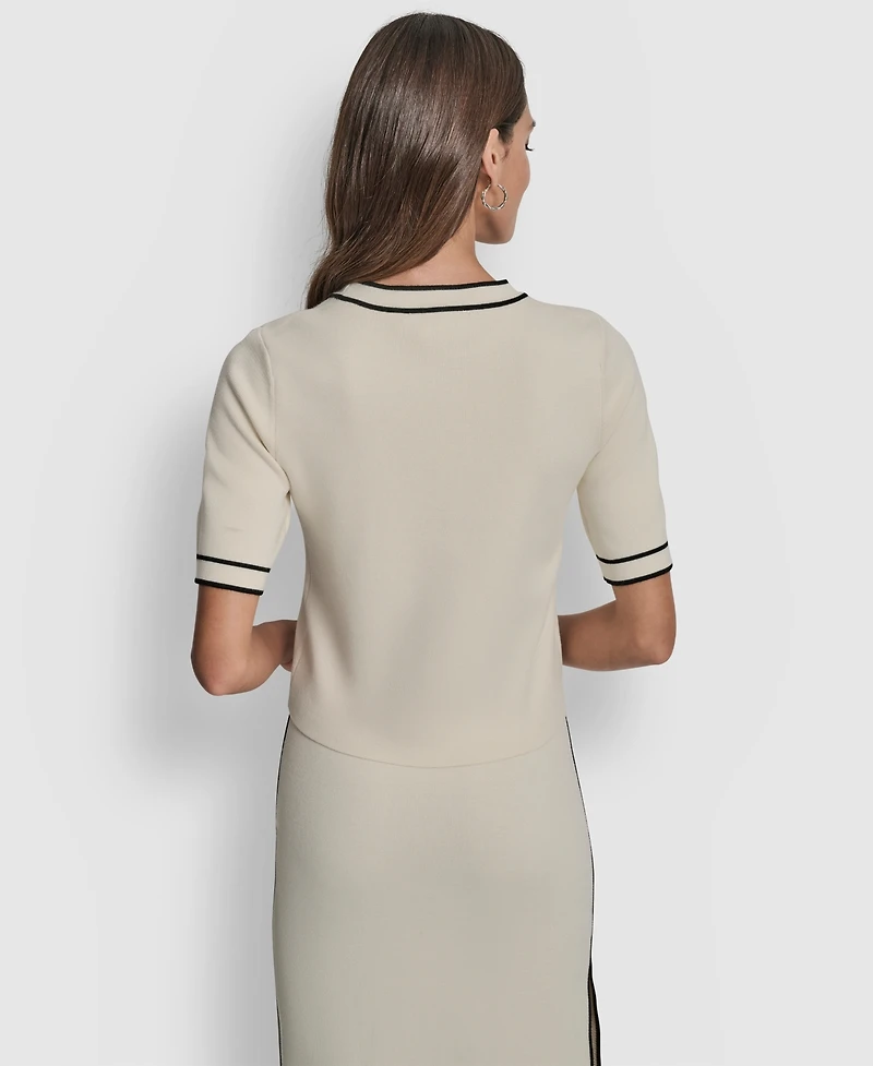 Dkny Jeans Women's Cropped Color Block Elbow Sleeves Sweater