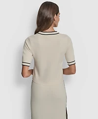 Dkny Jeans Women's Cropped Color Block Elbow Sleeves Sweater