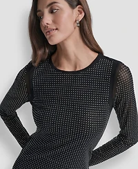 Dkny Jeans Women's Dome Studs Mesh Long Sleeves Dress