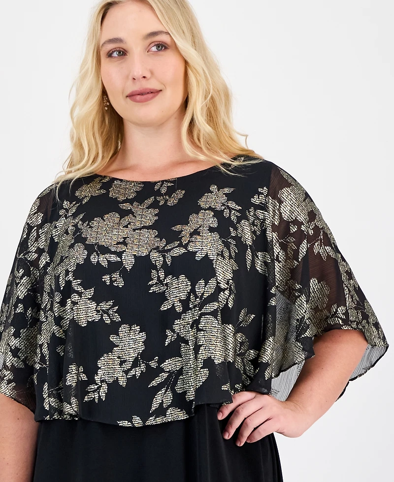 Connected Plus Printed Cape-Overlay Sheath Dress