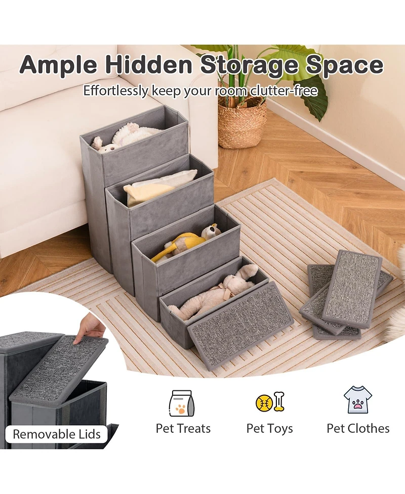 Ecooso 4-Step Dog Stairs Non-slip Foldable Dog Ramp with Adjustable Steps
