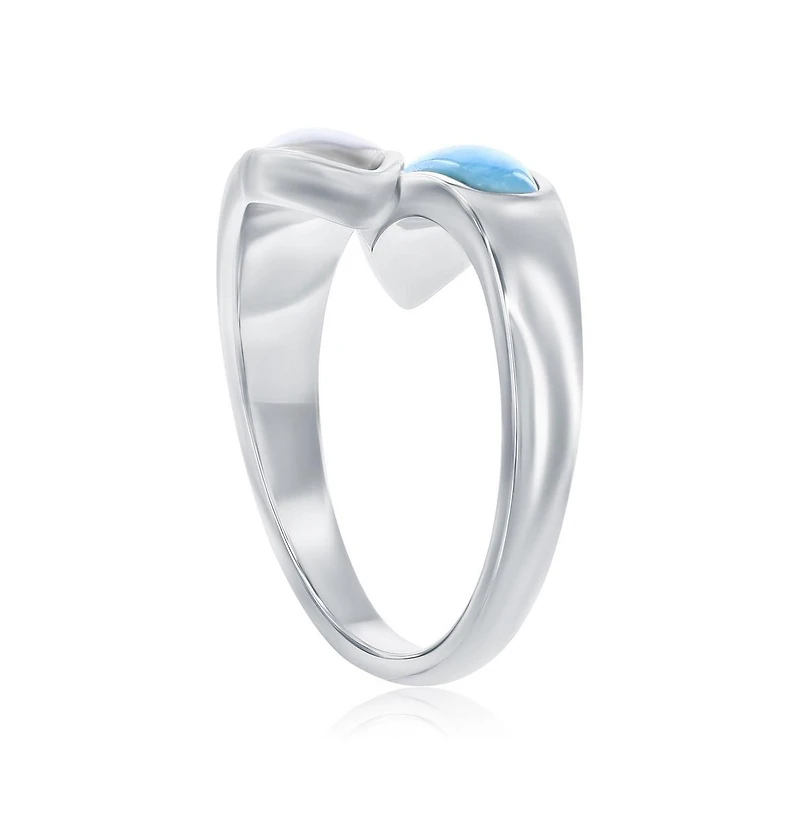 Caribbean Treasures Steling Silver, Mop & Larimar Bypass Ring