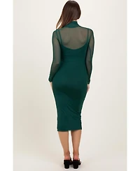 Pinkblush Maternity Forest Green Mesh Overlay Fitted Midi Dress