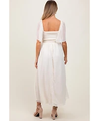 Pinkblush MaternityCream Floral Applique Flutter Sleeved Maternity Midi Dress
