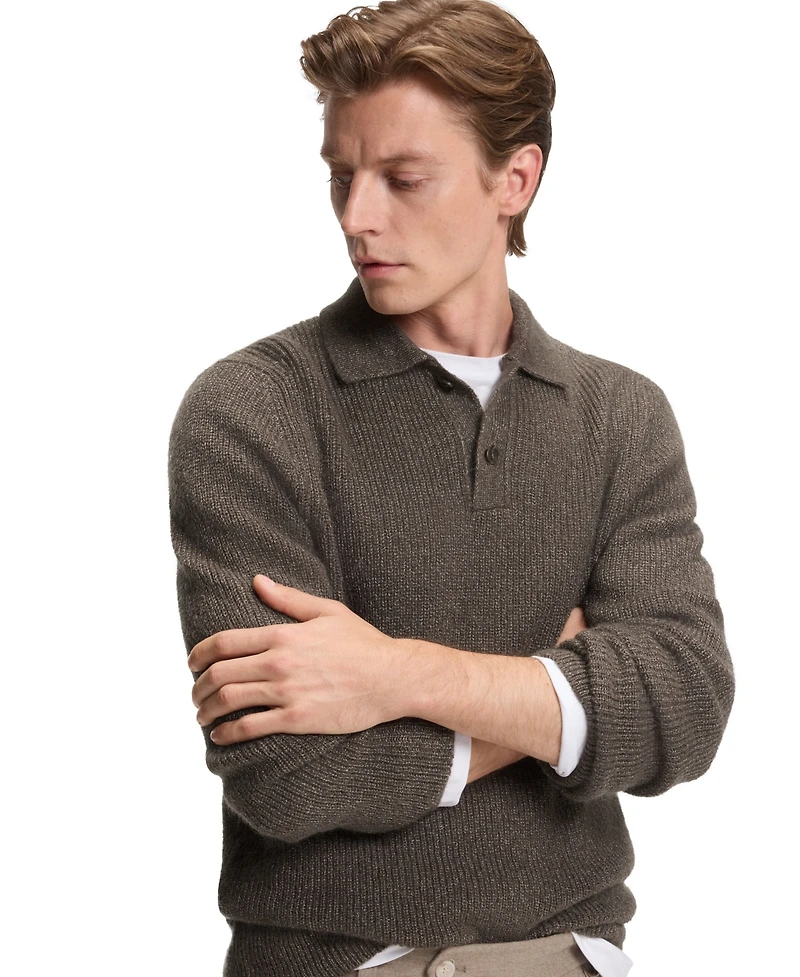 Boss by Hugo Men's Beckham x Mouline Rib Polo-Collar Sweater