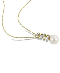 Macy's Cultured Freshwater Pearl (8mm) & Diamond (1/10 ct. t.w.) Spiral 17" Pendant Necklace in 10k Gold